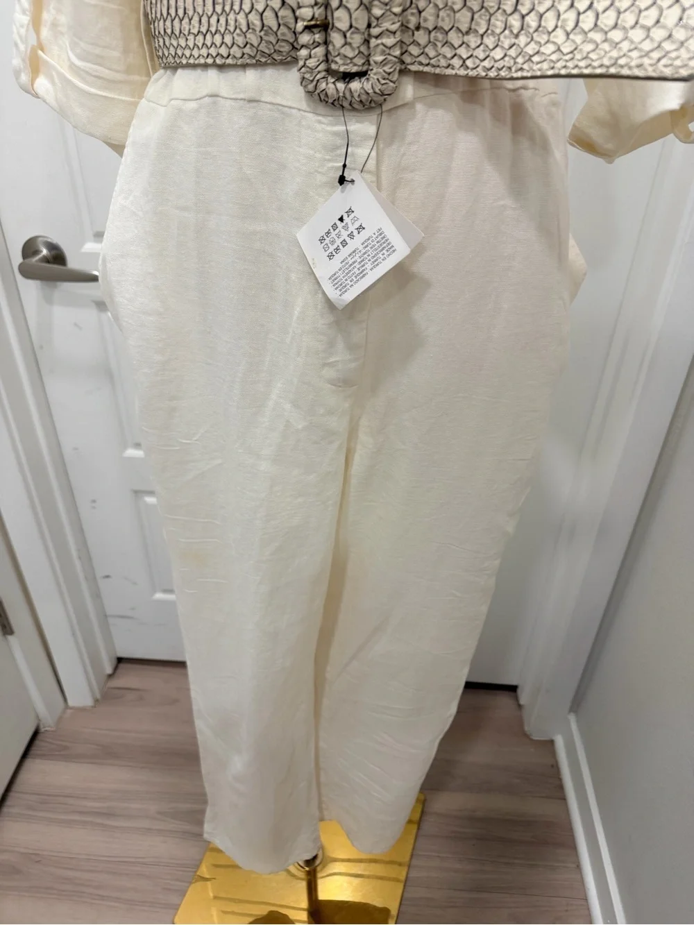 Zara Cream Linen- Blend Utility Jumpsuit with Statement Belt